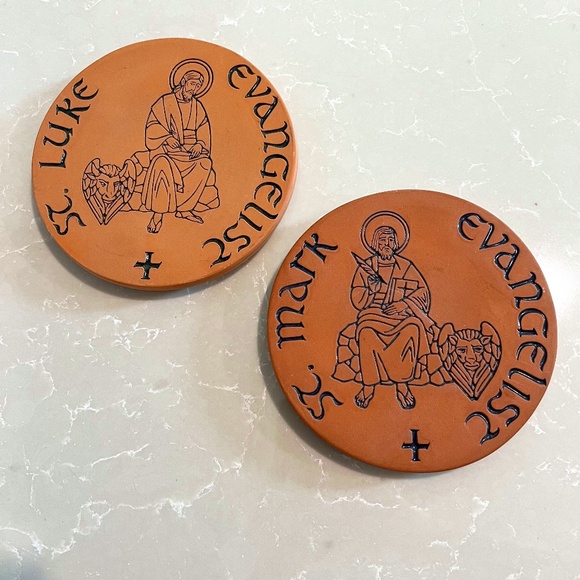 Frankoma USA Religious St.Luke and St.Mark Trivets - Picture 1 of 4